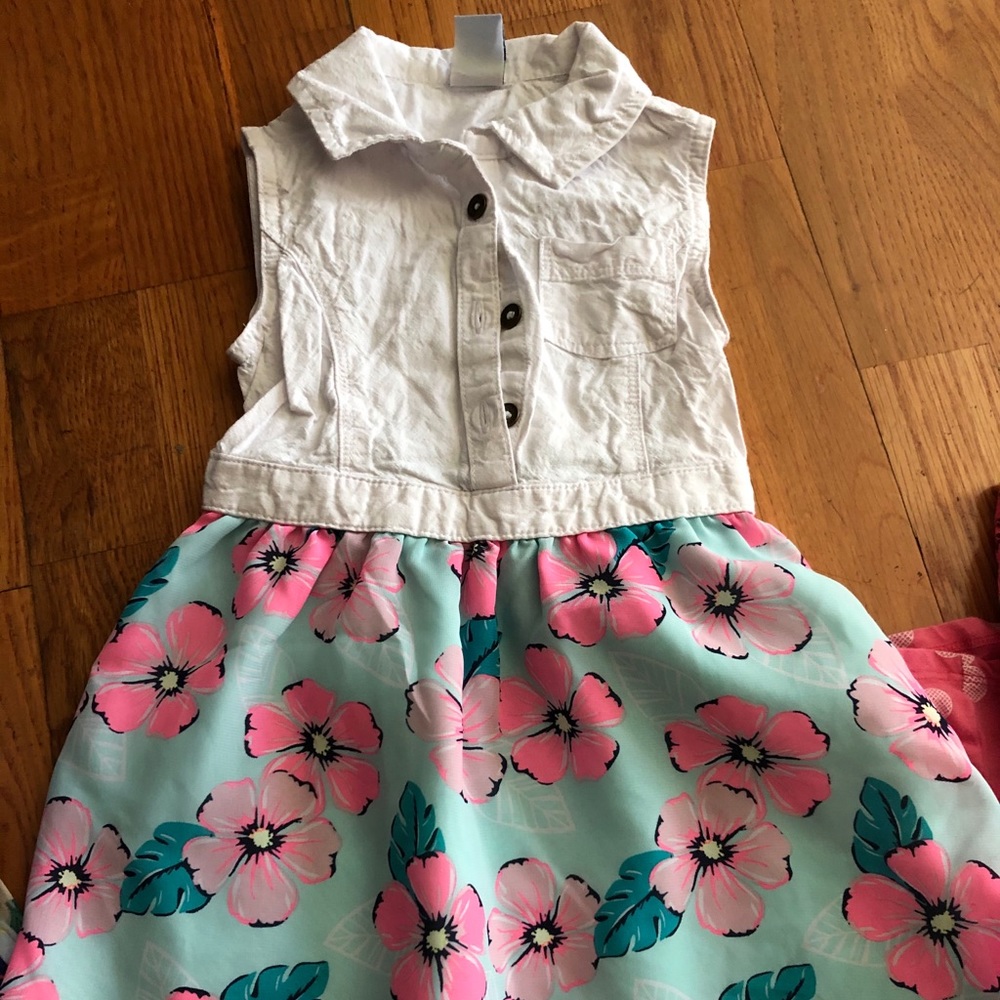 2T white denim and floral dress